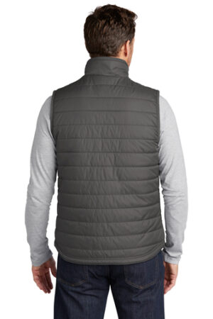 a person in a vest back view