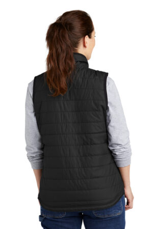 a person in a black vest back view