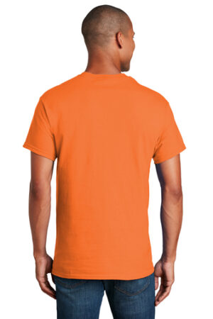 a person in an orange shirt back view